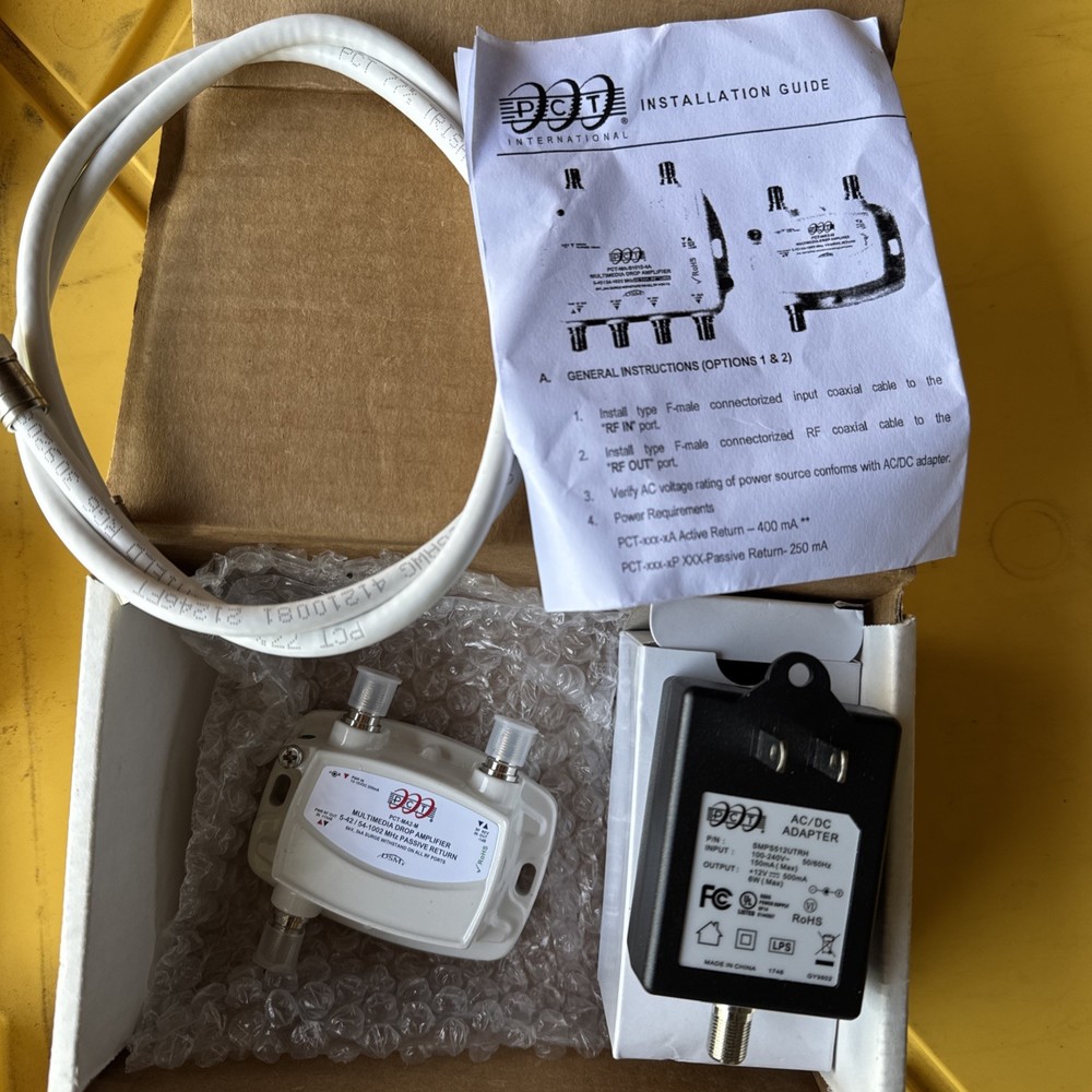 PCT-MA2-M Drop Amplifier with Power Adapter and Coaxial Cable