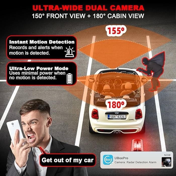 4G LTE Dash Camera with Remote View, Car Security Camera with Dual Front and Ins