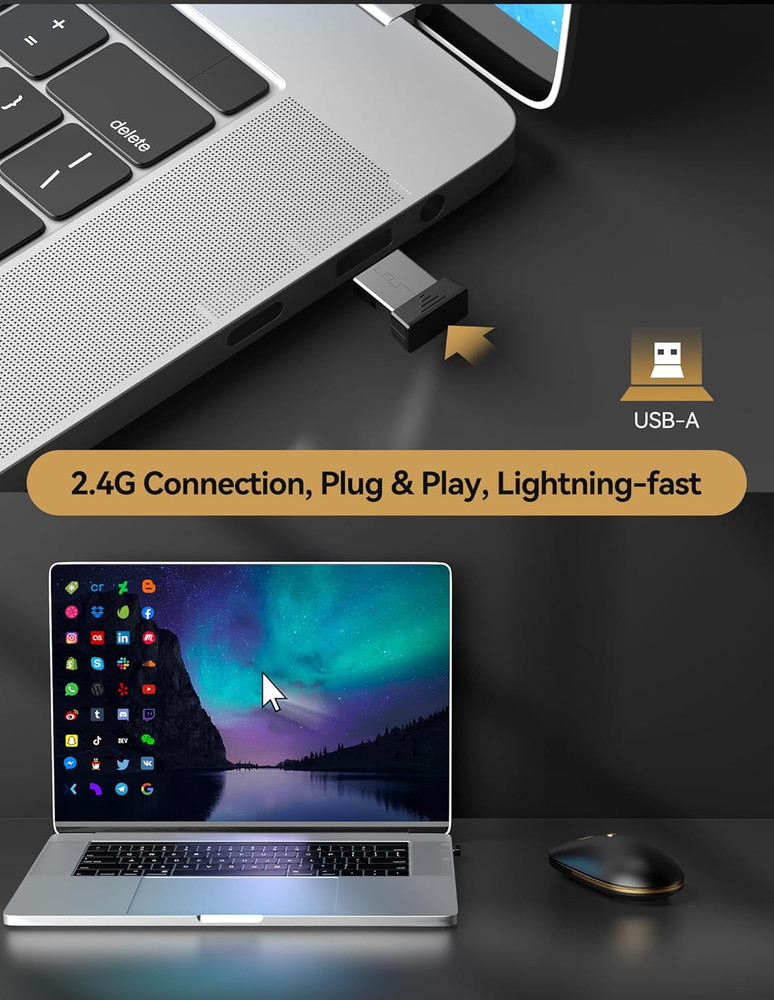 Computer Mouse, 2.4Ghz Silent USB-A Wireless Mouse, 4800 DPI Ambidextrous Quiet