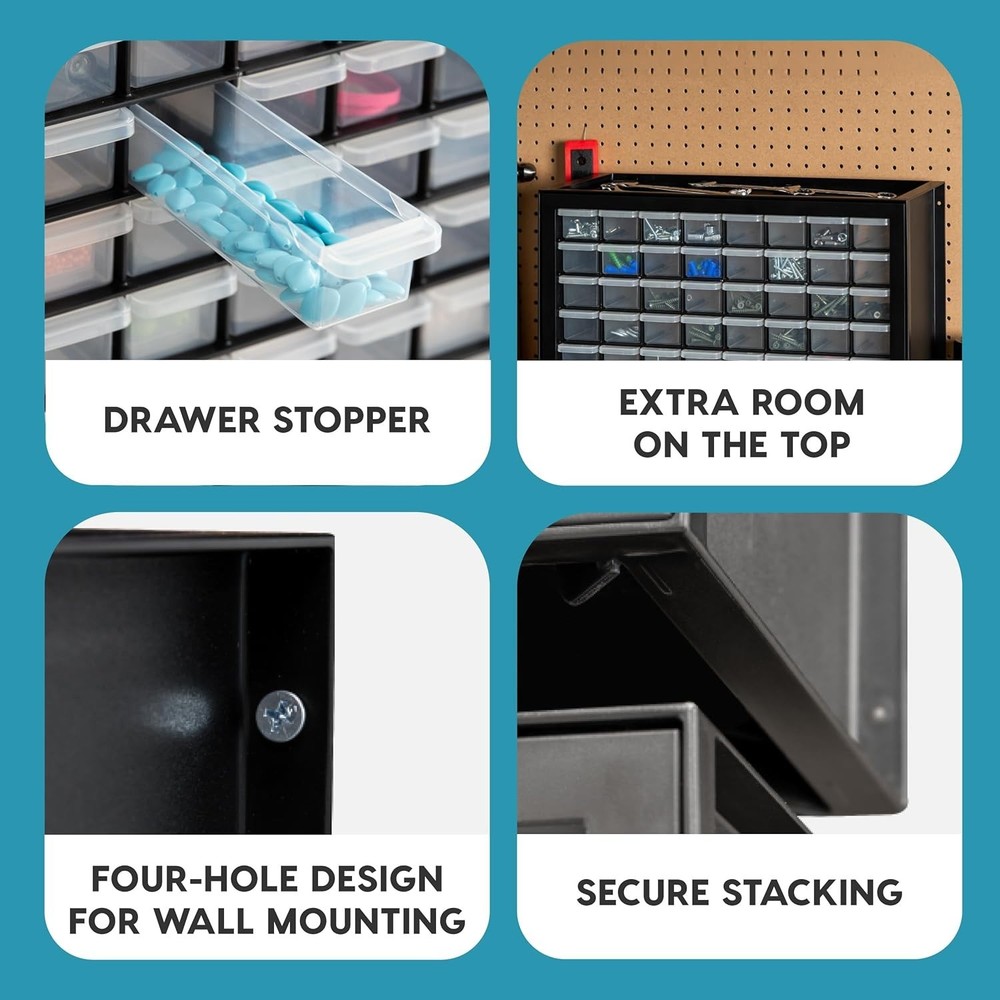 Stackable Hardware Storage Bin with 64 Drawers