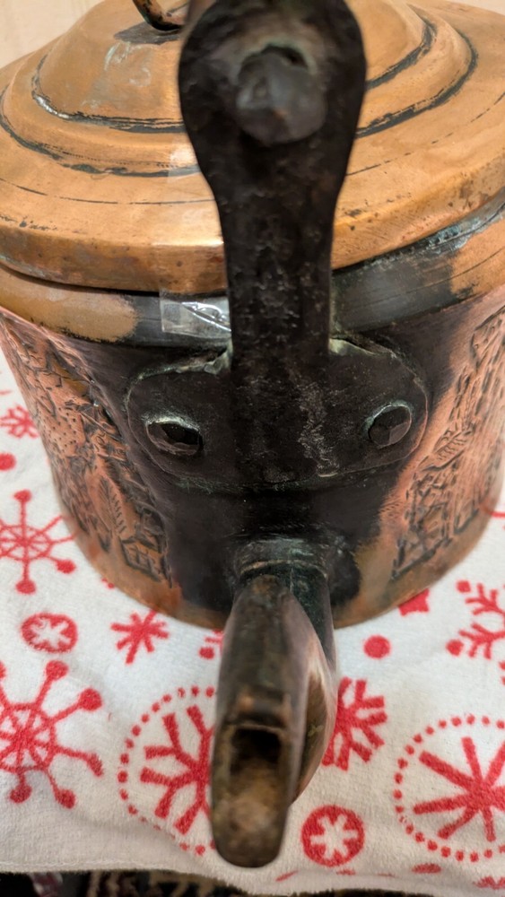 Antique Middle Eastern Engraved Brass Copper Tea Kettle
