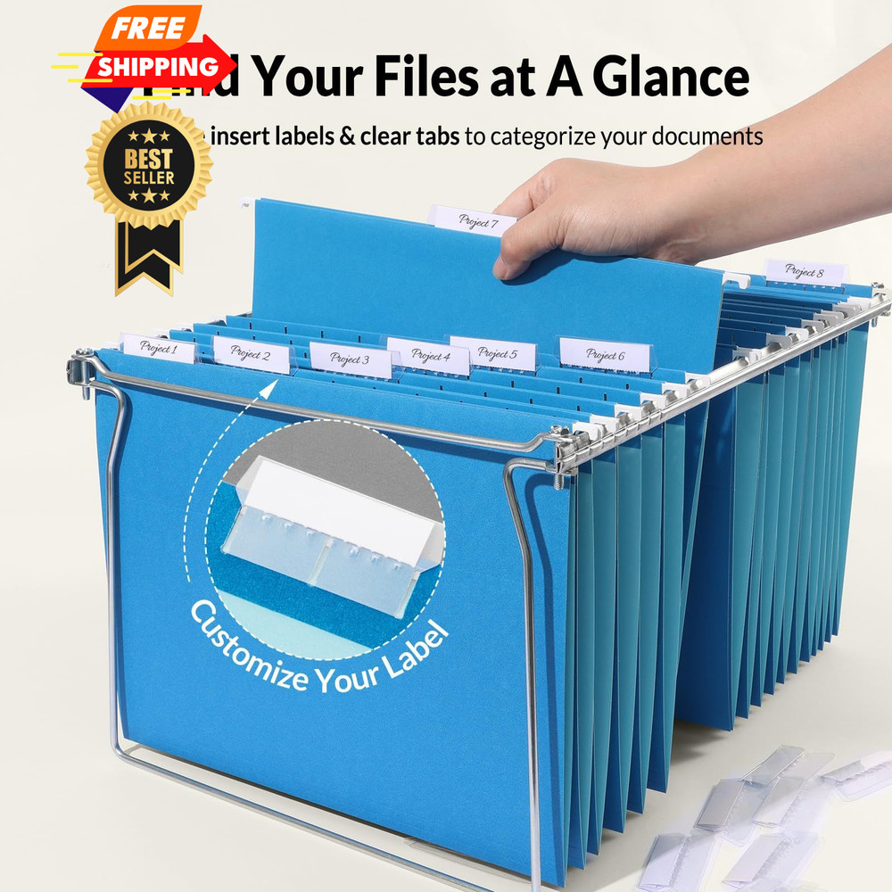 SUNEE 25 Pack Hanging File Folders, Blue Folders