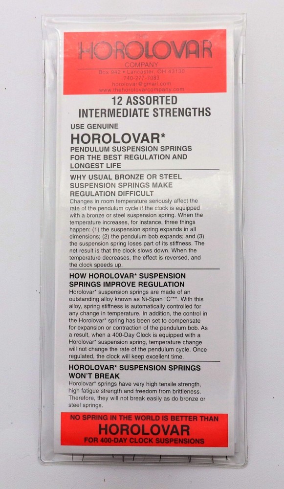 Horolovar Anniversary Clock Suspension Spring Intermediate Strength Assortment