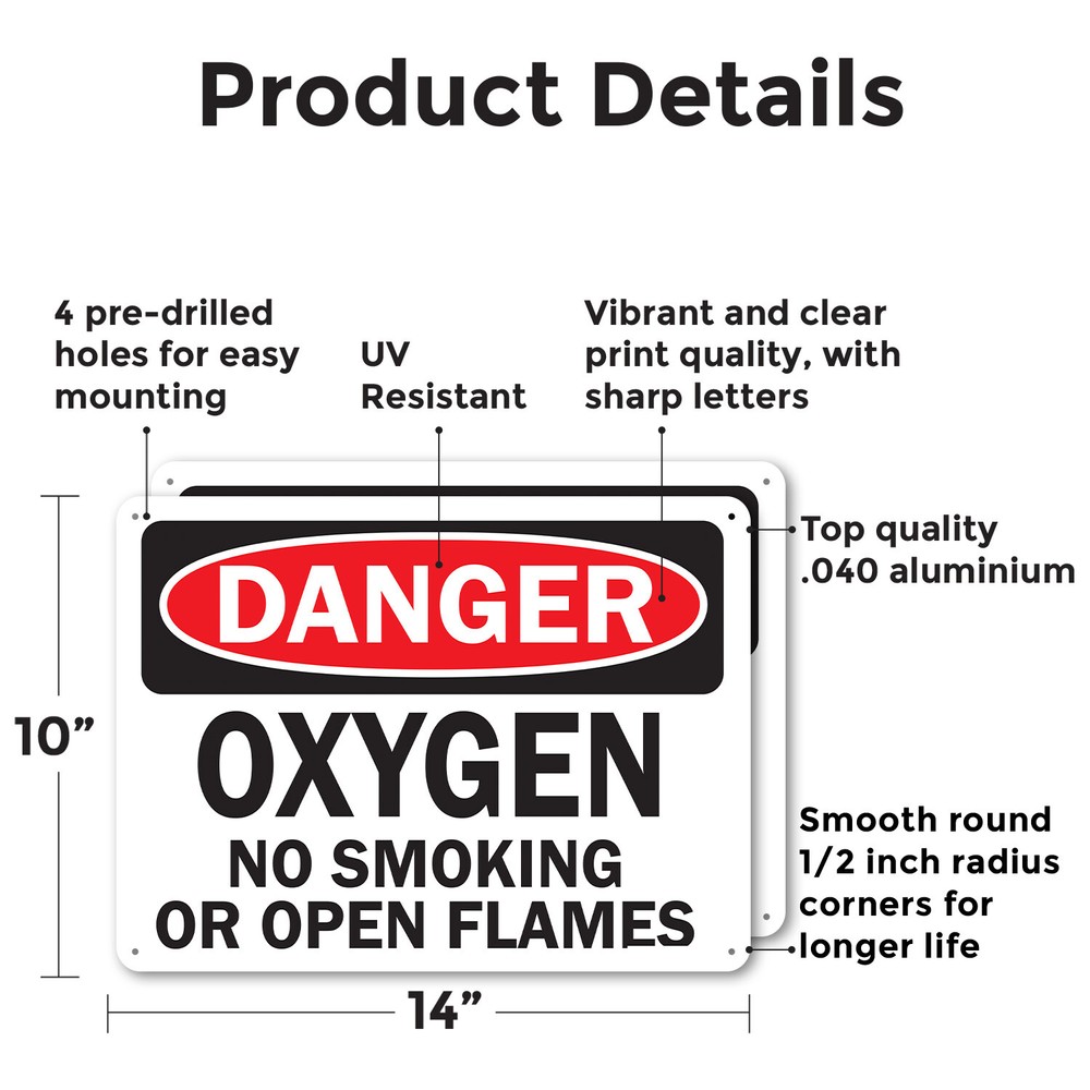 (2 Pack) Oxygen OSHA Danger Sign Decal Metal Plastic