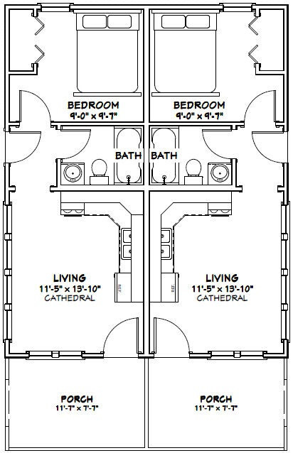 24x30 Duplex -- PDF Floor Plan -- 720 sq ft -- Model 1