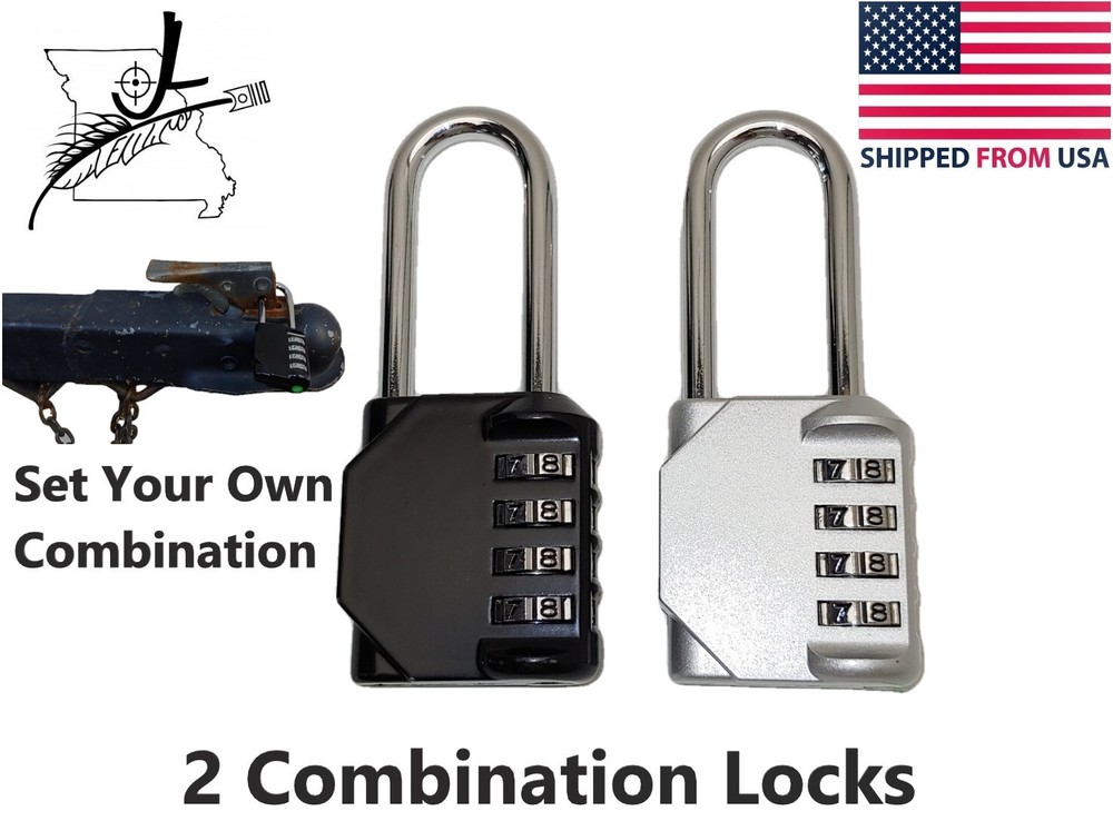 2 Trailer Hitch Coupler Locks Resettable Combination Padlocks 2.24" Long Shackle