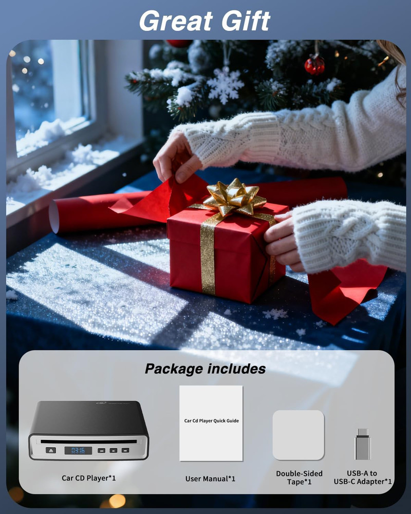 CD Player for Car, External Portable Car CD Player with Bluetooth and Usb,Plug &