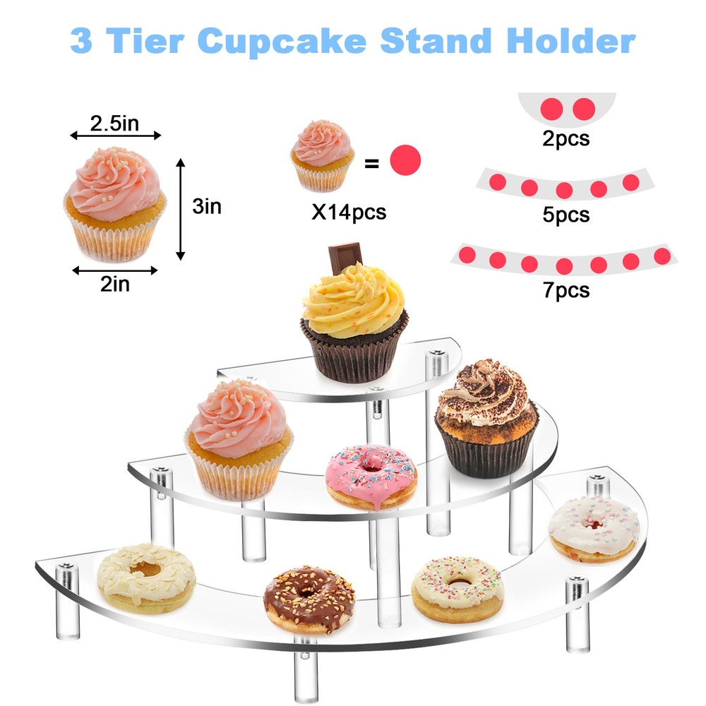 2PCS 3 Tier Acrylic Display Risers, Half Moon Cupcake Stand, Clear Perfu...