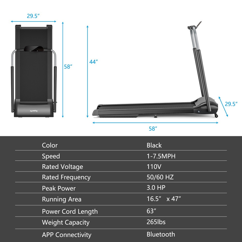Folding 3HP Treadmill Compact Walking Jogging Machine W/Touch Screen APP Control