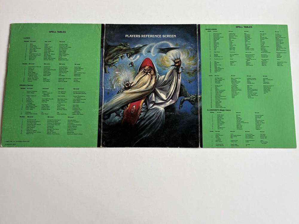 Advanced Dungeons and Dragons Players Reference Screen TSR 1985