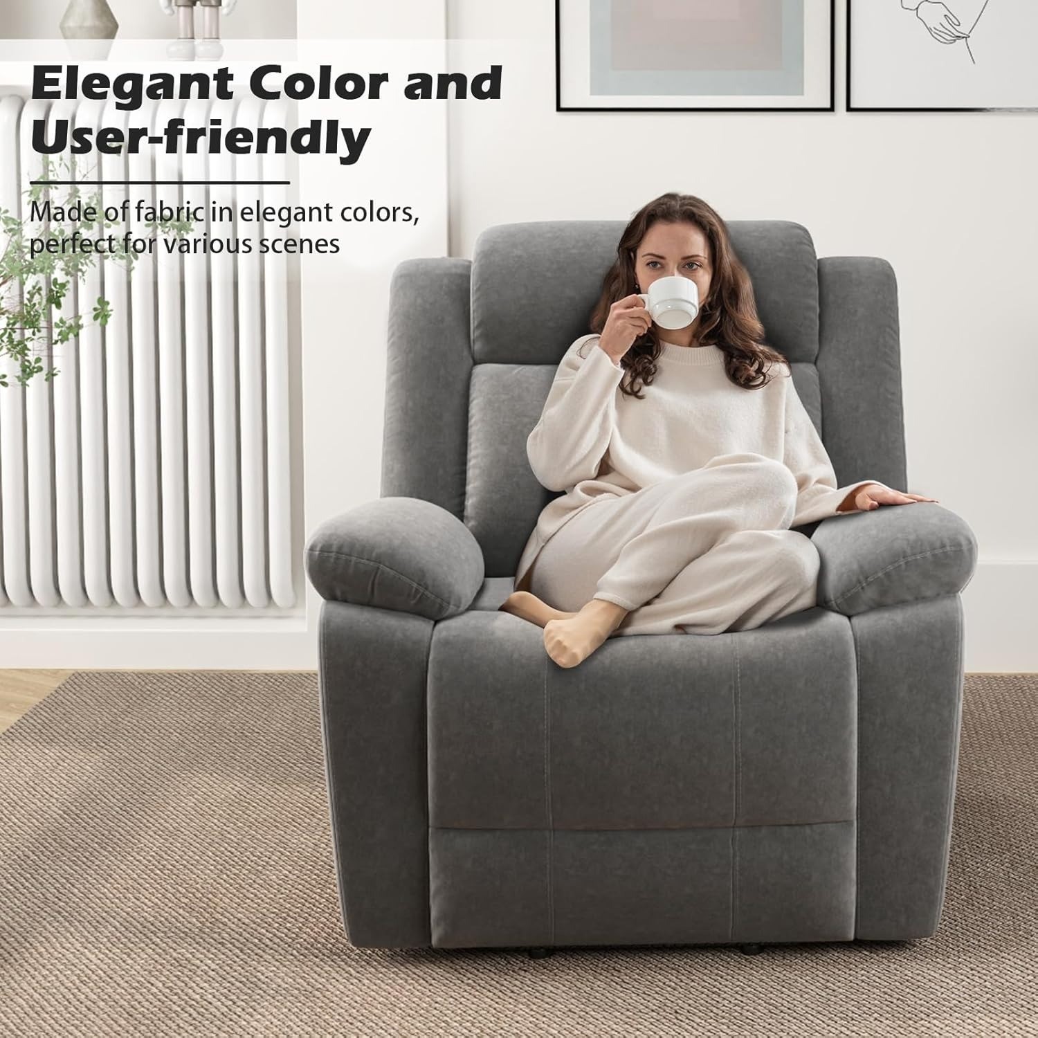 CANMOV Rocker Recliner Chair , Manual Recliners with Overstuffed Backrest