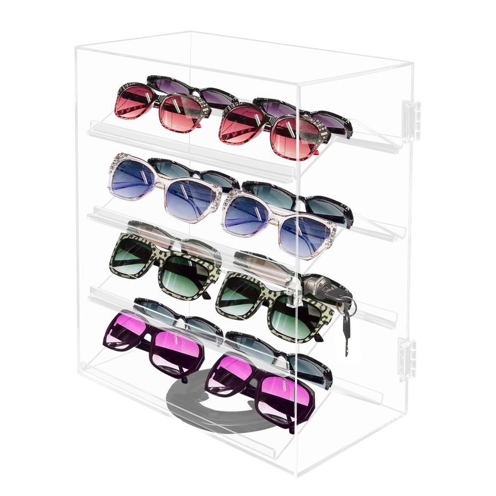 4 Tier 360° Rotation Acrylic Locking Box Clear Display Case Dust-proof Showcase