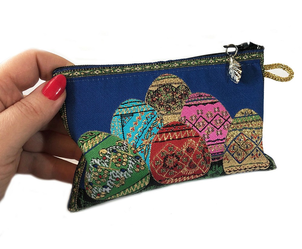 Easter Tapestry Pouch Keepsake Bag With Pysanky Easter Eggs On Gift