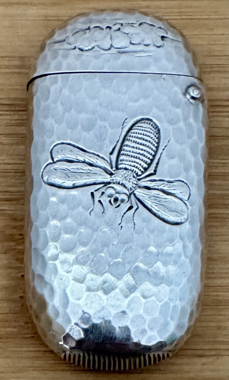 RARE DOMINICK HAFF AESTHETIC BUGS HAMMERED STERLING MATCH SAFE VESTA CASE C 1880