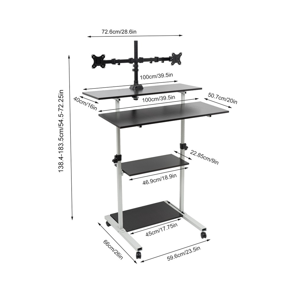 Mobile Standing Desk Adjustable Height Computer Rolling Laptop Cart Work Table