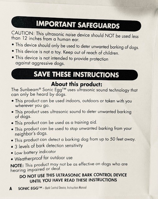 Sunbeam Sonic Egg - Ultra Sonic Bark Control