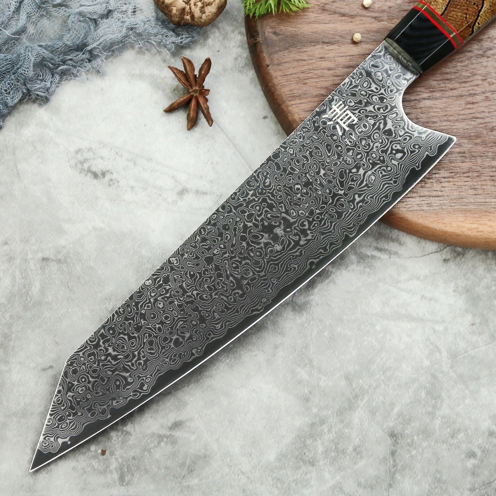JAPANESE 8 INCH VG10 67 LAYER DAMASCUS CHEF KITCHEN KNIFE WOOD HANDLE KIRITSUKE
