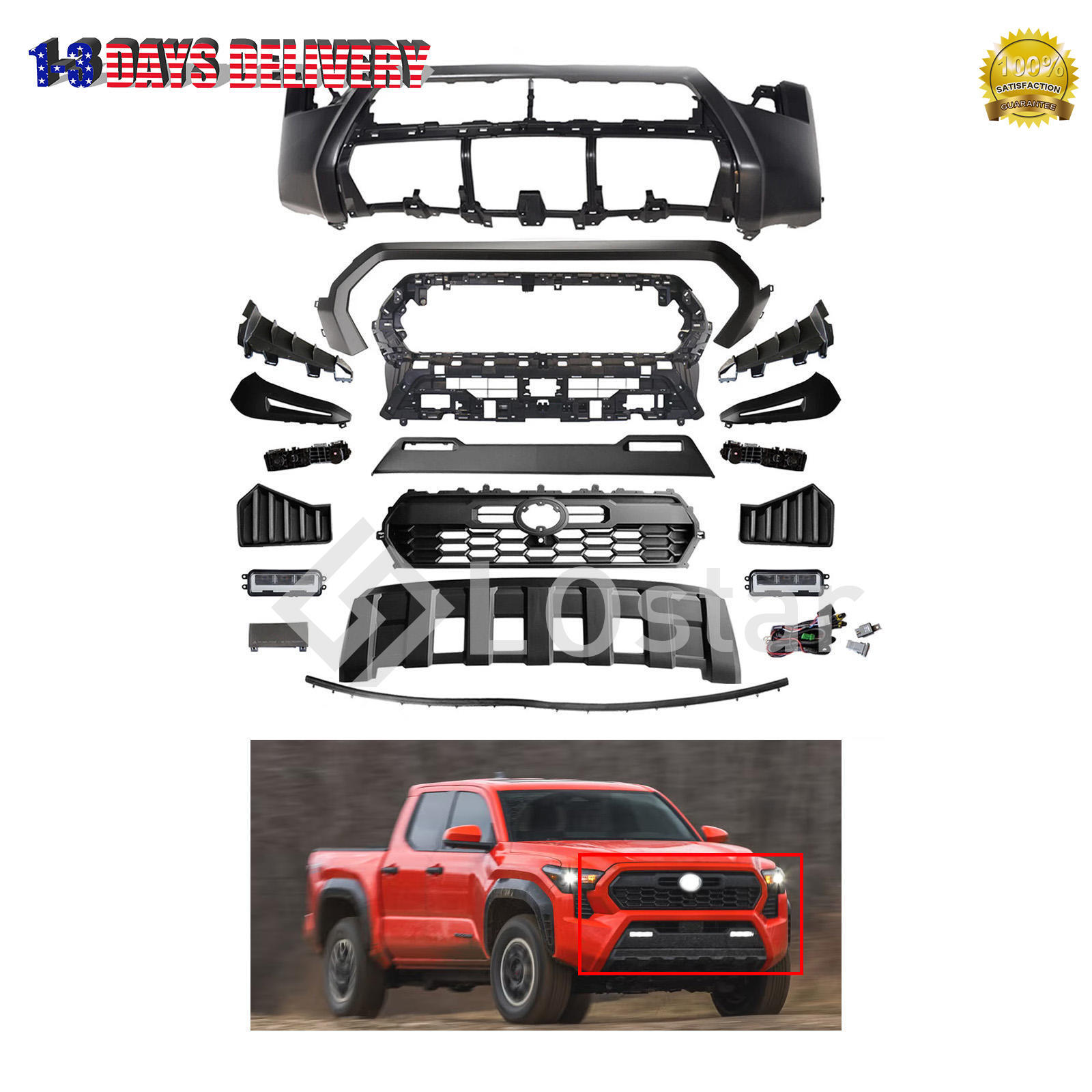 Complete Front Bumper Cover Grille W/ Fog Valance For 2024-2025 Toyota Tacoma