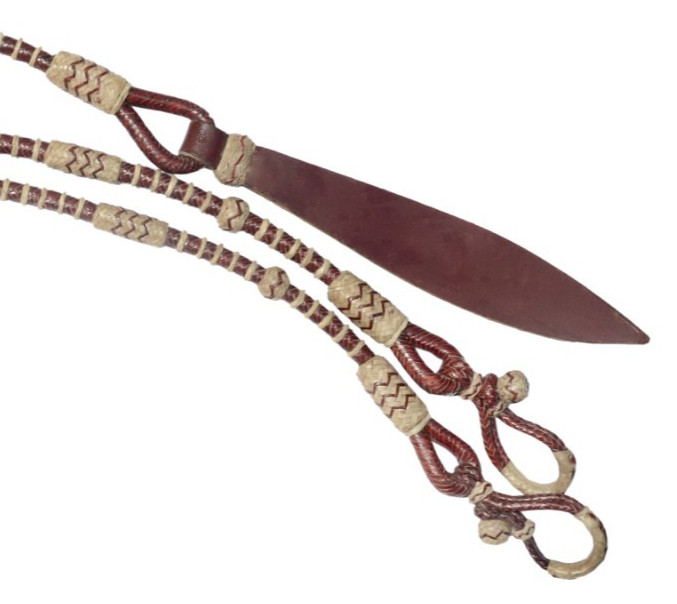 20 Plaits Romal Reins, Rommel Reins Chestnut Cherry Cow Rawhide, 55" Romal Reins