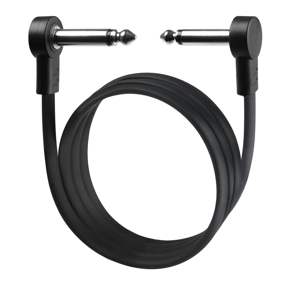 3FT Guitar Patch Cables, 1/4" TS Right Angle Effect Pedal Flat 3 FT, Black