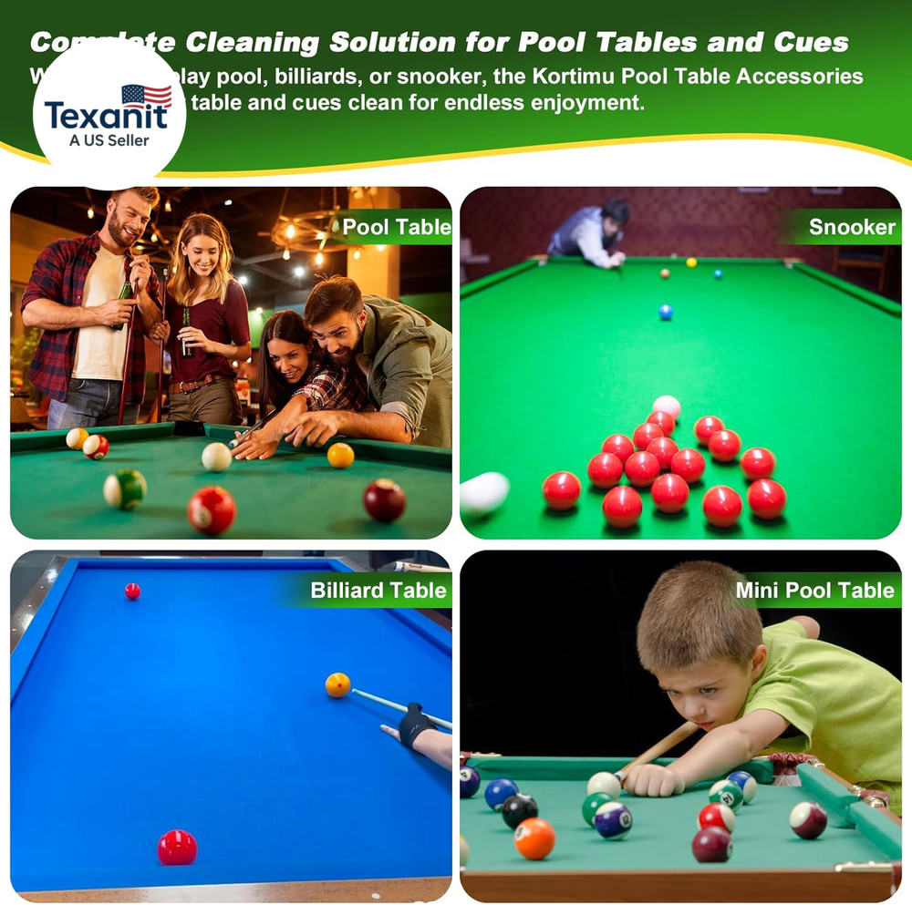 Billiard Pool Table Accessories Kit: 10 Piece Set with 2 Pool Table Brushes,2 Fe