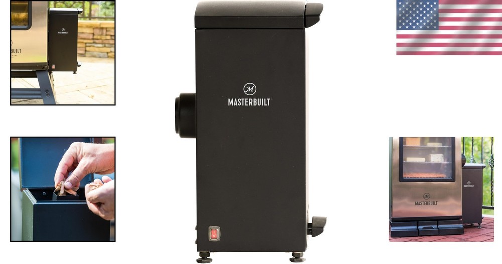 Black Vertical BBQ Smoker Attachment: Continuous Smoke System, Removable Tray