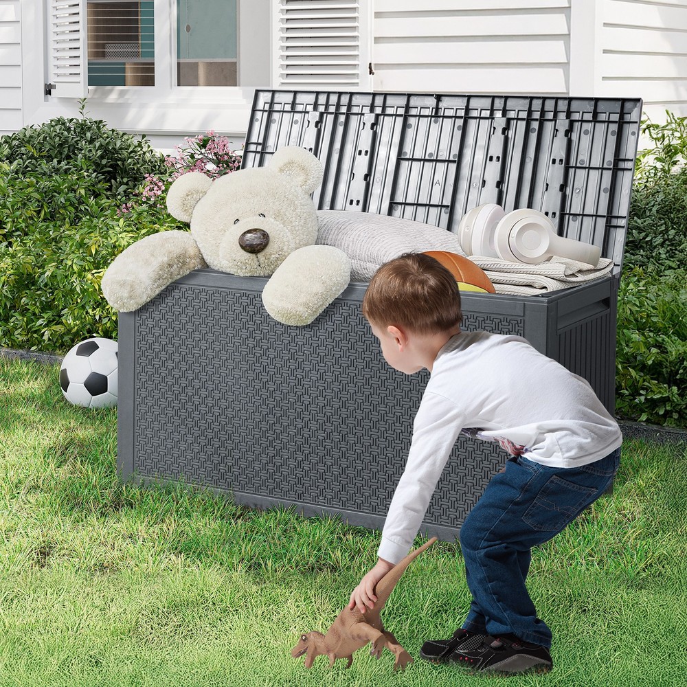 Portable 90Gallons Maze Pattern Plastic Injection Garden Lockable Storage Box