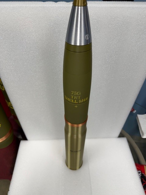 Sherman Tank M48 75mm H.E 3D Printed Display Model  Shell with Fuse