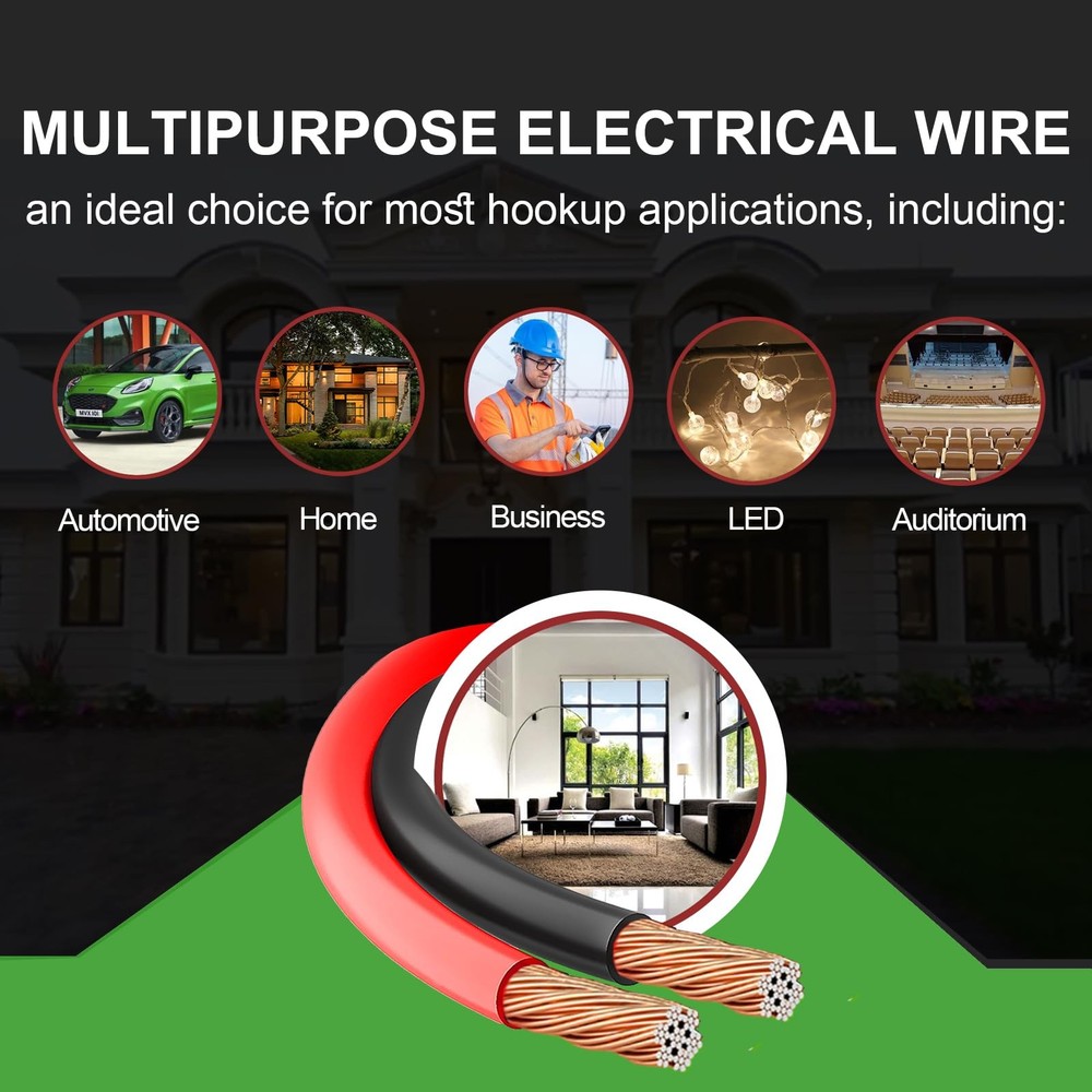 100FT 14/2 Gauge Red Black Cable Hookup Electrical Wire LED Strips Extension ...