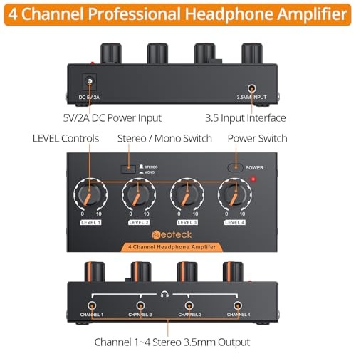 4 Channel Stereo Headphone Amplifier with Volume Control 4 Channel Audio