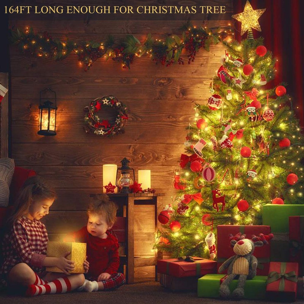 Decute 500LED 164FT Christmas Tree String Lights Green Wire Dimmable with Remote