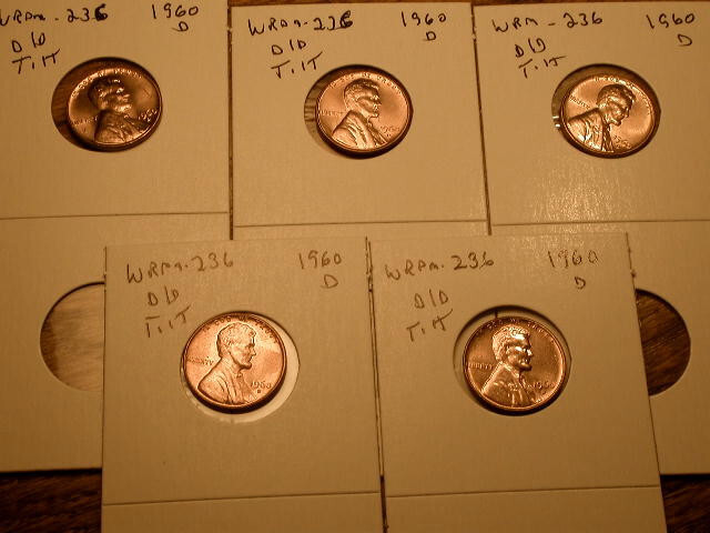 1960-D WRPM#236 D/D Tilted Ch/Gem BU/Uncirculated Red Lincoln Cent Error