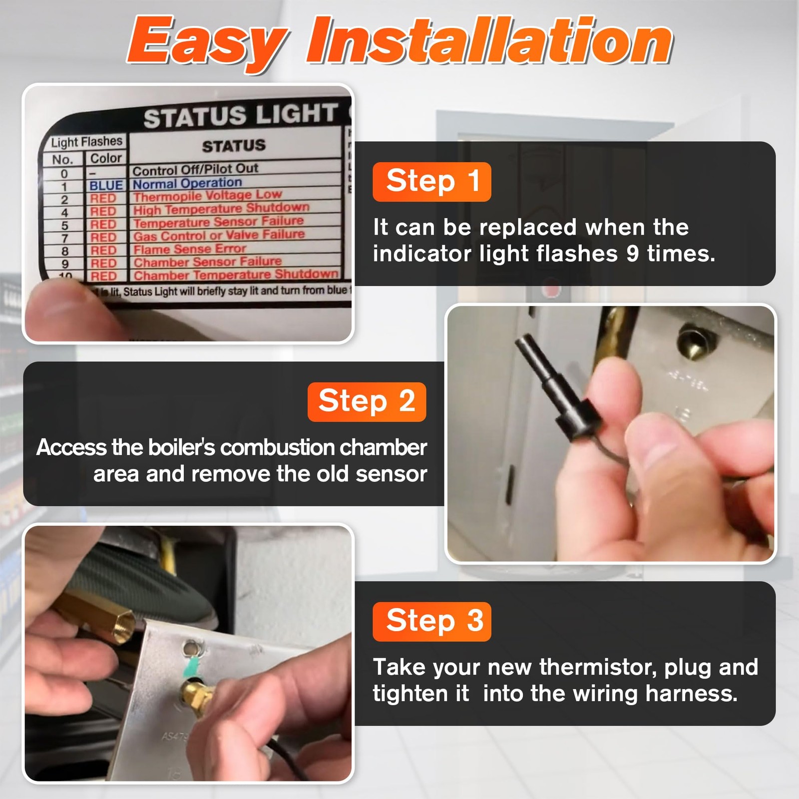 Water Heater Chamber Sensor Thermistor Replacement for Rheem Tankless AP19299