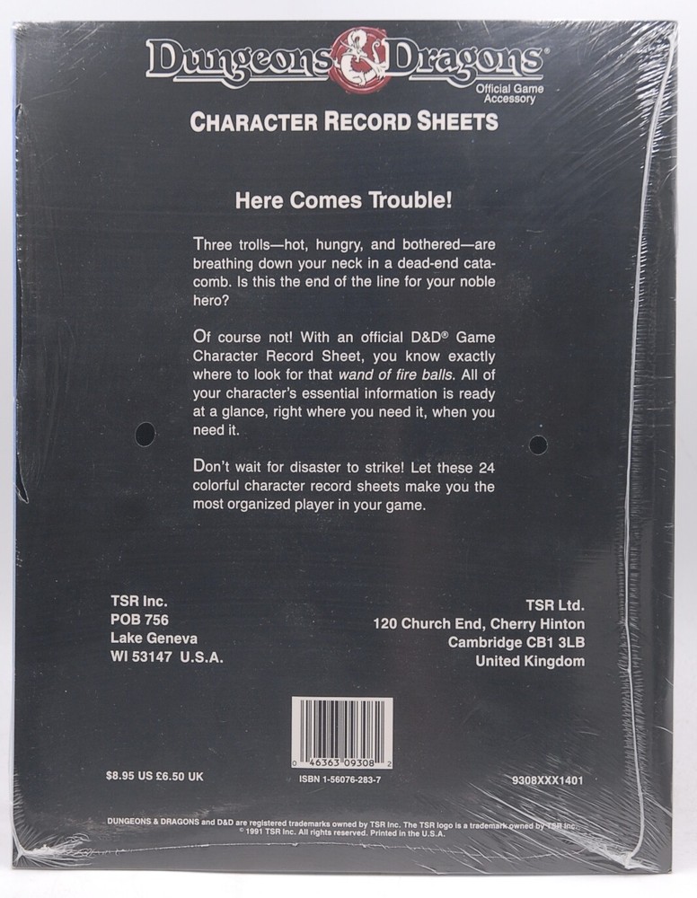 D&D DDREF1 Character Record Sheets SW Staff TSR