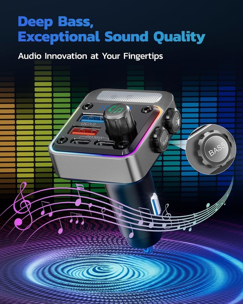 54W Bluetooth 5.3 Car Adapter with 4 Charging Ports [PD 36W & QC3.0 18W], Wir...