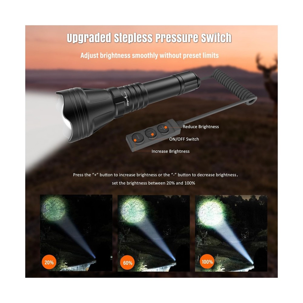KL52 MAX Upgraded Hunting Flashlight Super Bright Long Range Zoomable Predato...