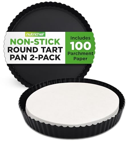 NutriChef 2 Round Tart 9" Baking Trays w/ Removable Base- Black
