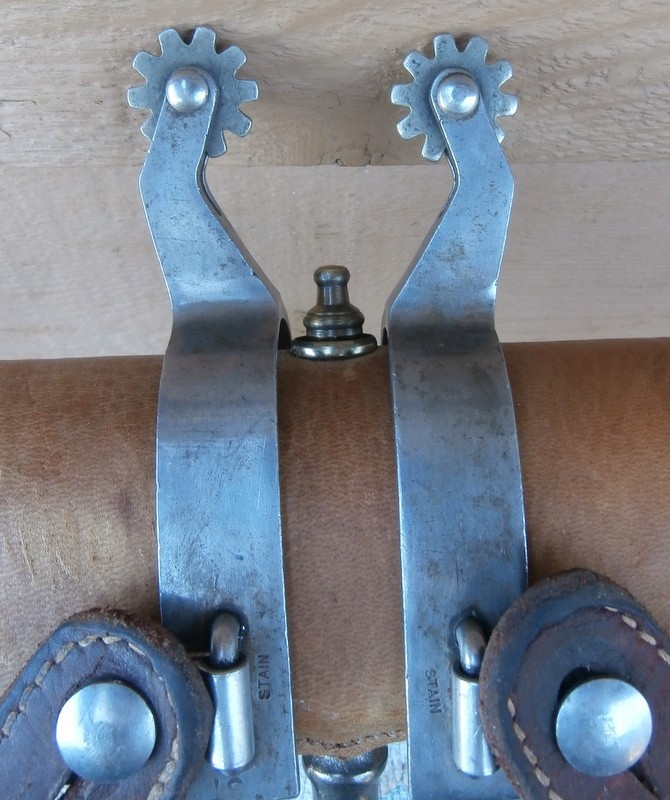 Vintage Crockett Renalde Mustache Silver Overlay Horse Spurs and Leather Straps