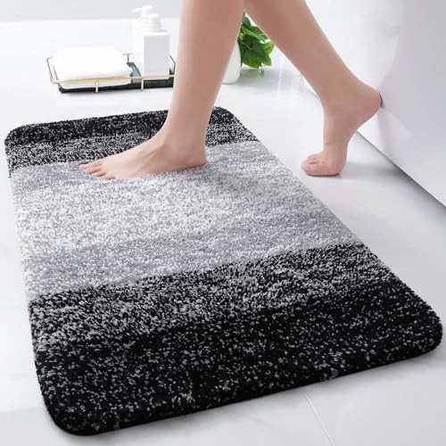 Microfiber Bathroom Rugs, Shaggy Soft and 30" x 17" Rectangular Black