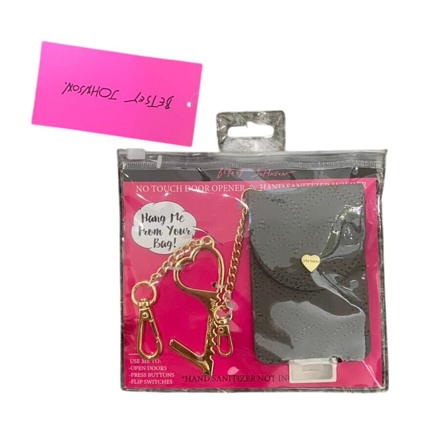 Betsy Johnson Gray Hearts Key/Sanitizer Set