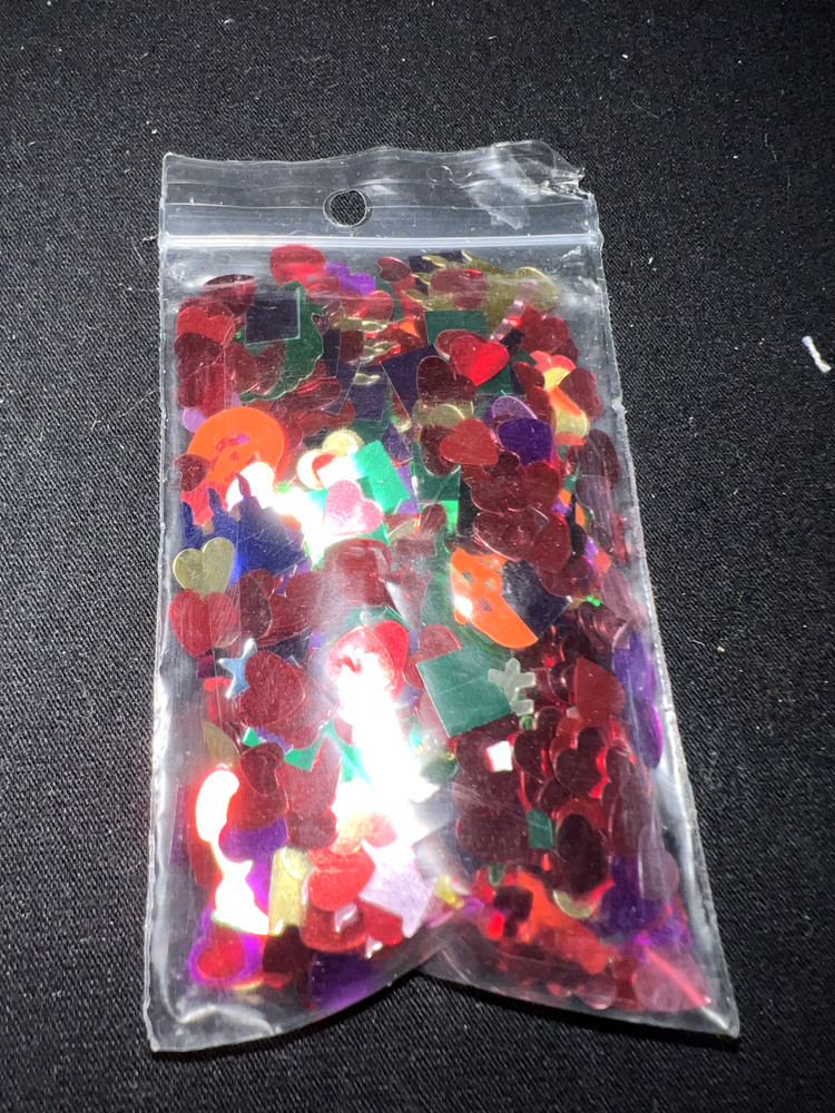 3 Small Pkgs ~1 oz total Valentine Heart Shaped Glitter Pink, Red & Assorted