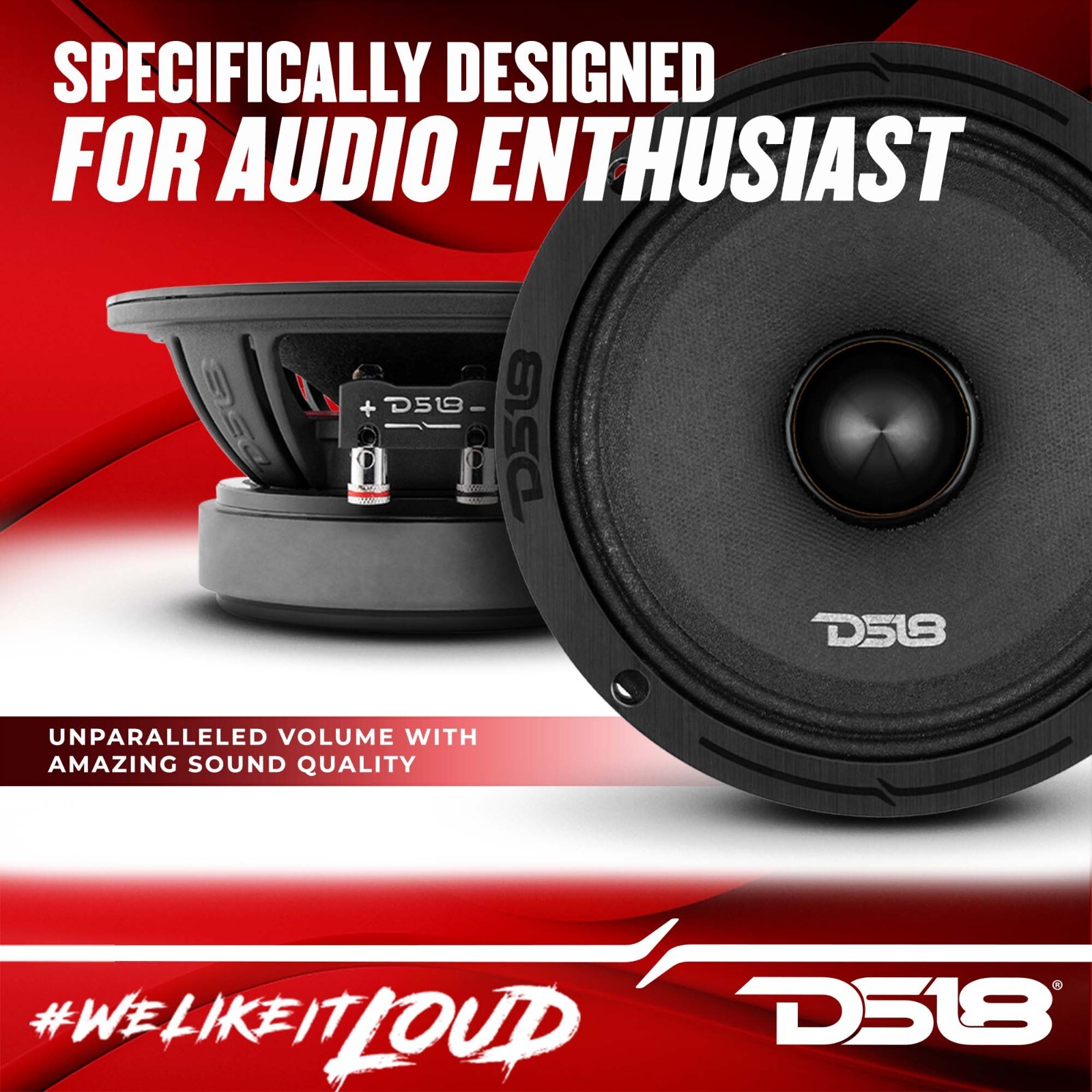 DS18 PRO-ZXI6.4BM 6.5" Car Speaker Mid-Range with Bullet 600 Watts 4-Ohm - Pair