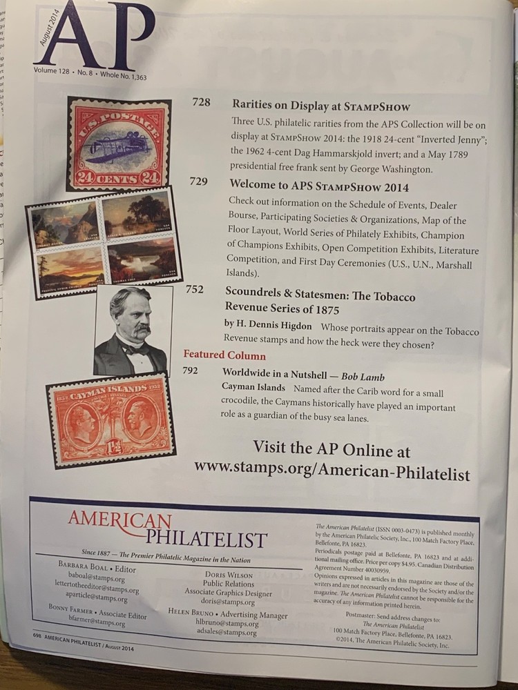 American Philatelist Magazine 2014, August