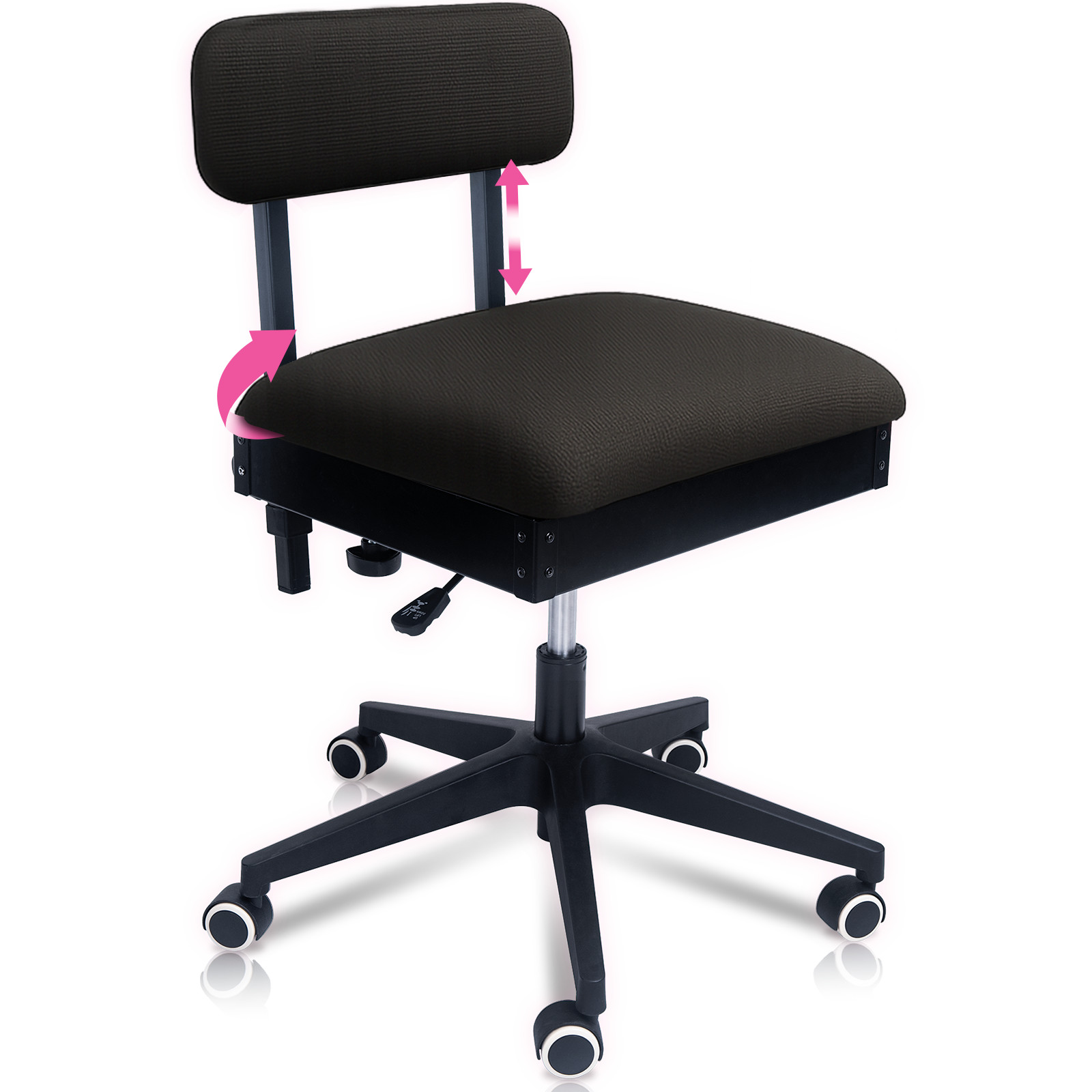 Black Sewing Chair w/ Wheels – Adjustable Ergonomic Craft Seat w/ Back Support