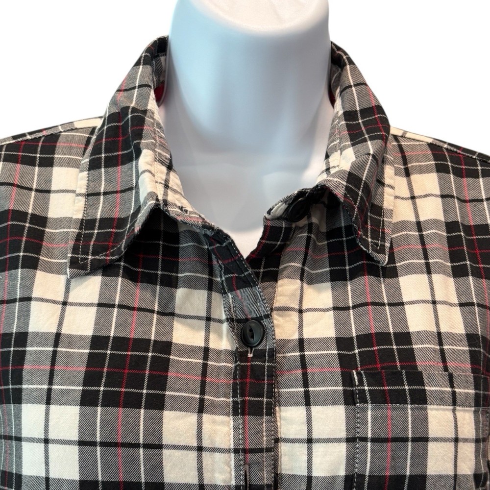 L.L.Bean Fleece Lined Flannel Shirt Jacket Plaid Button Down Womens Size Medium