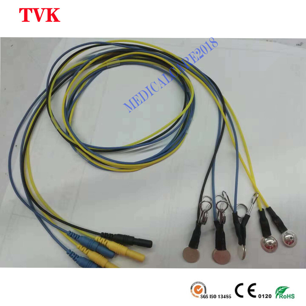 EEG Electrode Cable, Pure Silver Ear-Clip(3p) & Cup(2p), DIN1.5 Socket, 5pcs/set