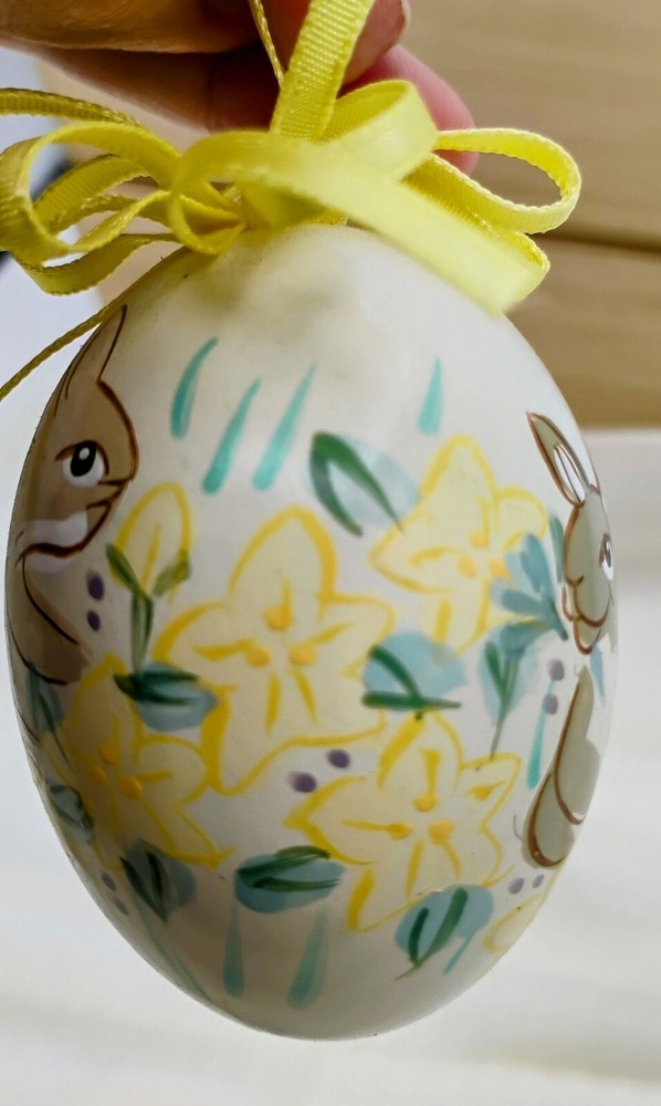 Hen Eggs Hand Painted Easter Shells Chicken, Lamb, Rabbit Ornaments