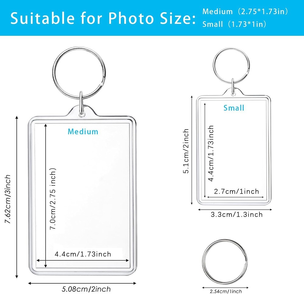 Personalized Custom Picture Frame Keychain Small 2.0X1.3 inch Outer, Clear