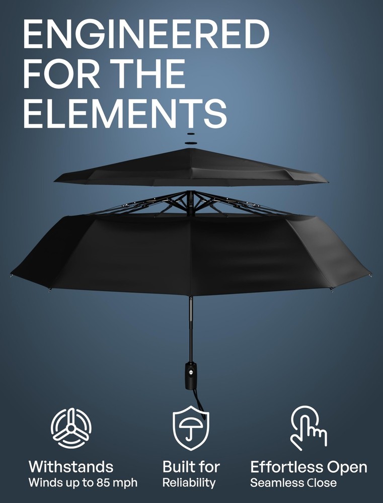 Windproof Travel Umbrella Auto Open Compact Strong Folding Rain Sun