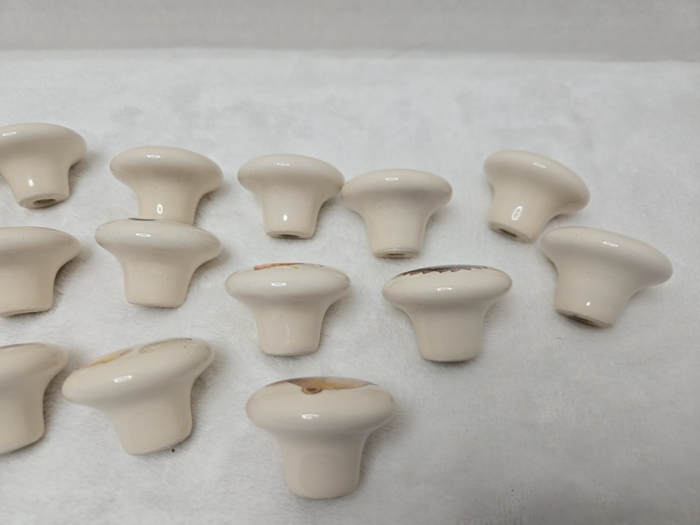 Set 18 Vintage 1 1/2" Round Porcelain Drawer Pull Knobs, bears, bee, kettle